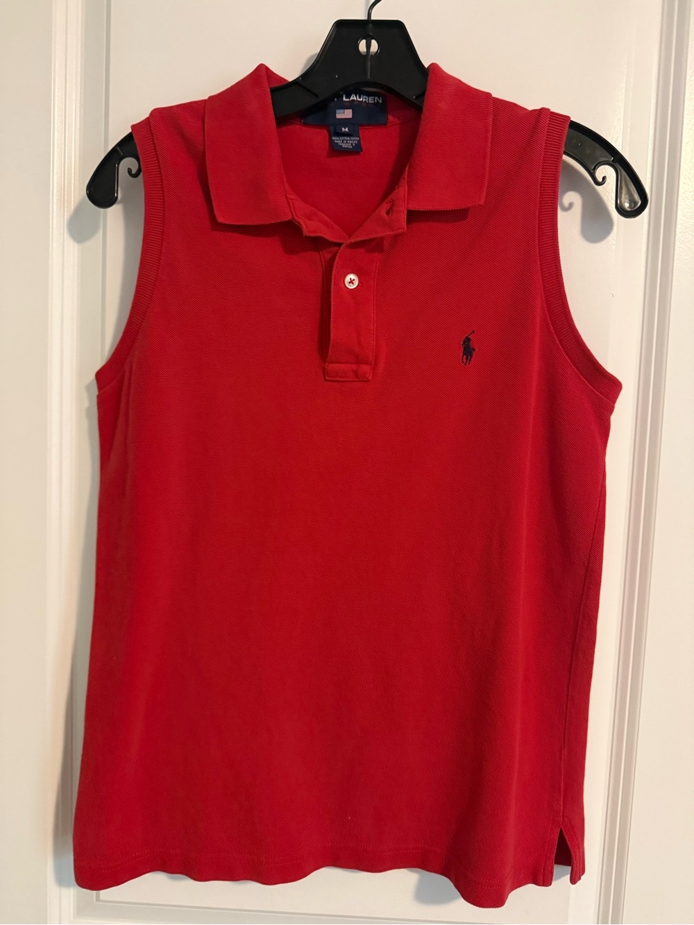 Ralph Lauren Red Sleeveless Polo with Navy Pony Logo